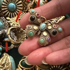 Gold Butterfly Pendant with Multicolor Accents